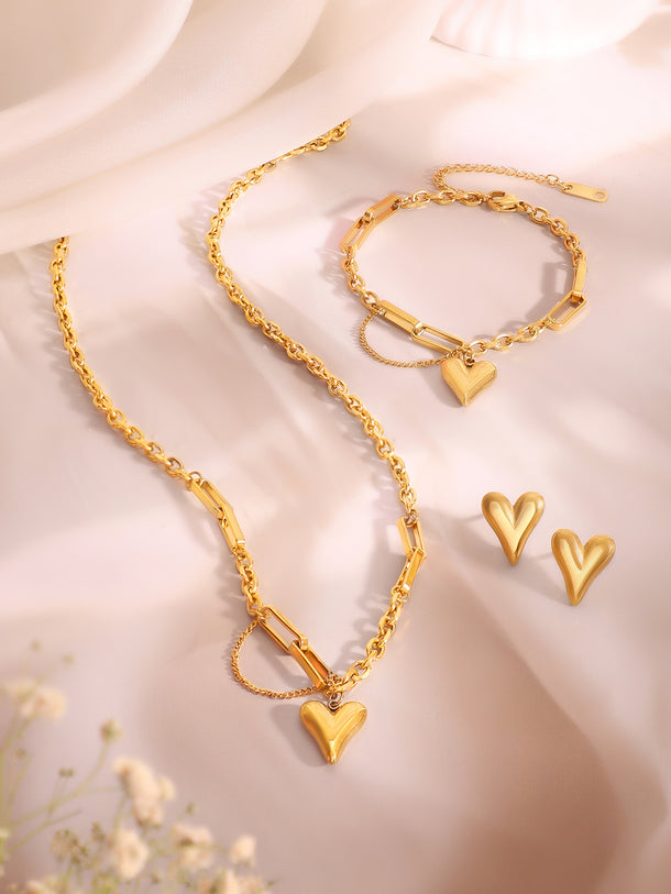 Demi Fine 18k Gold Plated Stainless Steel Heart Motif Combo Set