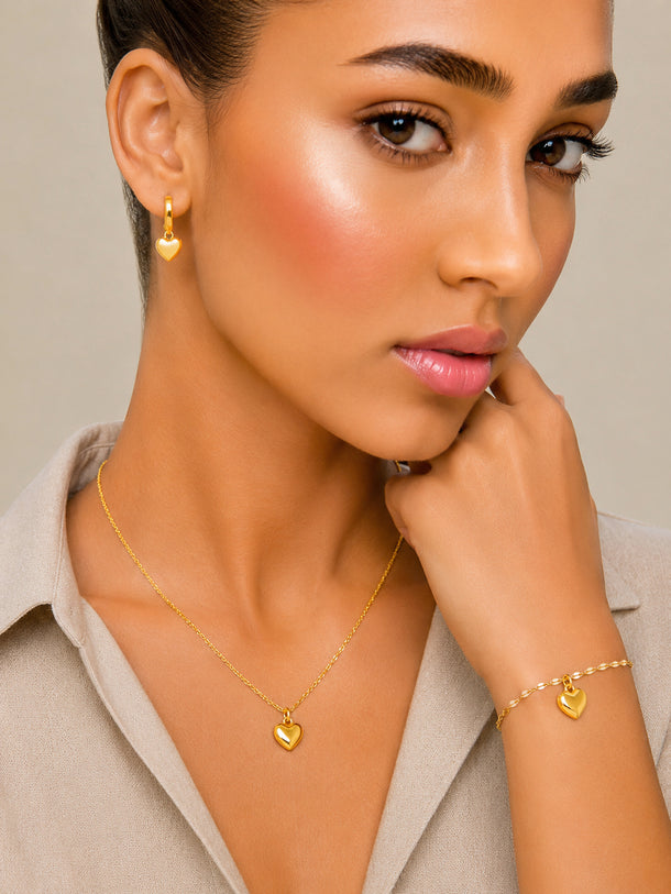 Demi Fine 18k Gold Plated Stainless Steel Heart Motif Combo Set