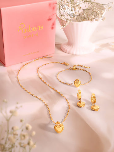 Demi Fine 18k Gold Plated Stainless Steel Heart Motif Combo Set