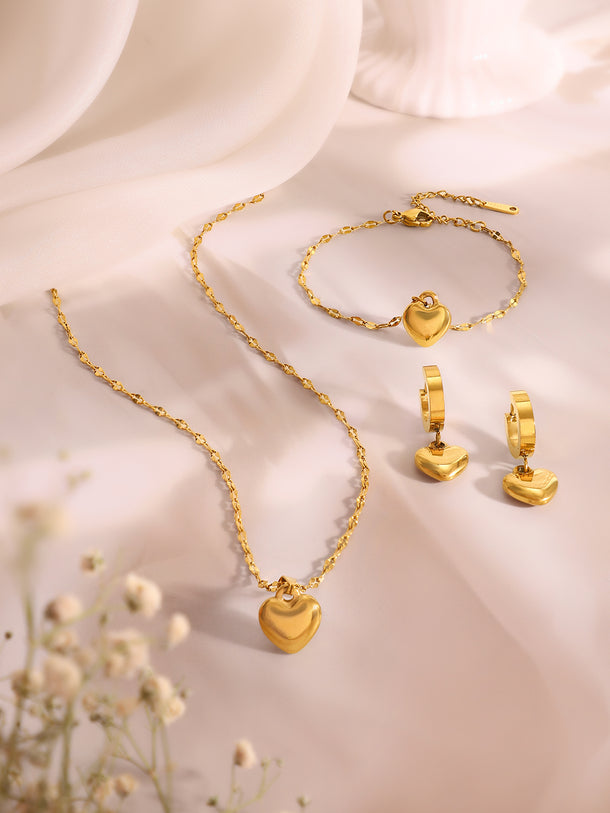 Demi Fine 18k Gold Plated Stainless Steel Heart Motif Combo Set