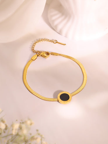 Demi Fine 18k Gold Plated Stainless Steel Black Enamel Necklace & Bracelet Set