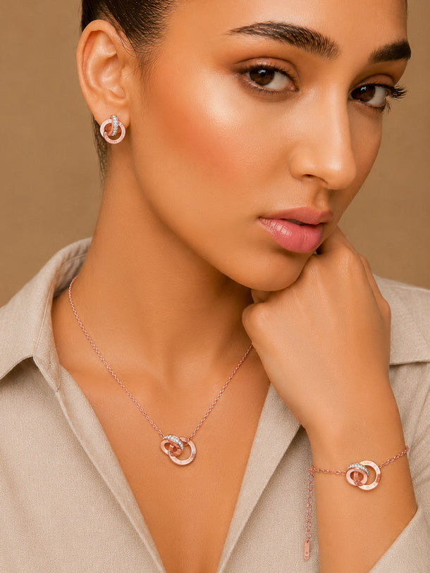 Demi Fine 18k Rose Gold Plated Stainless Steel Interlocked Design Combo Set