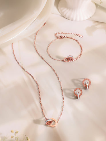 Demi Fine 18k Rose Gold Plated Stainless Steel Interlocked Design Combo Set