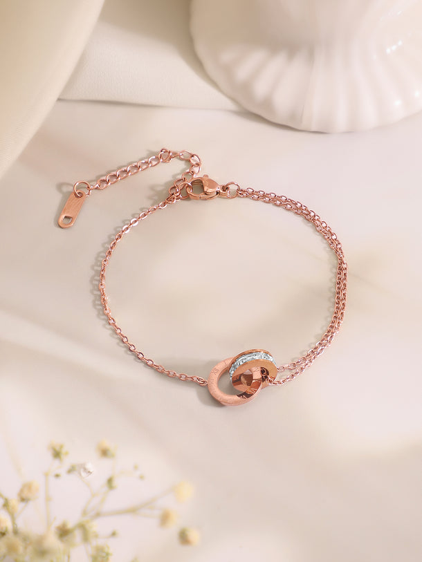 Demi Fine 18k Rose Gold Plated Stainless Steel Interlocked Design Combo Set