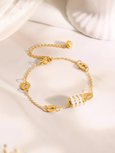 Demi Fine 18k Gold Plated Stainless Steel Coin Charm Bracelet Paired With Crystal Necklace Set