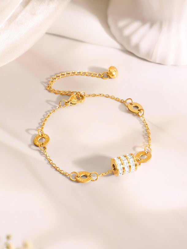 Demi Fine 18k Gold Plated Stainless Steel Coin Charm Bracelet Paired With Crystal Necklace Set