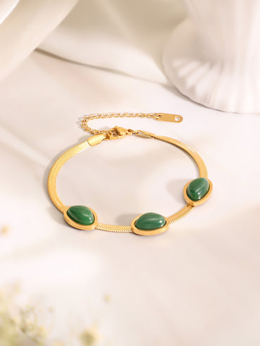 Demi Fine 18k Gold Toned Stainless Steel Snake Design Necklace With Emerald Green Statement Bracelet Set