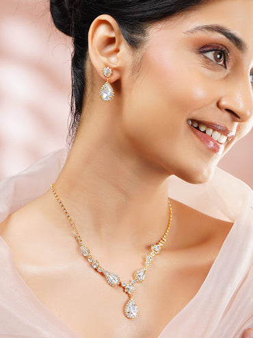 Gold Toned American Diamond Zirconia Necklace Set