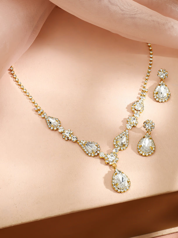 Gold Toned American Diamond Zirconia Necklace Set