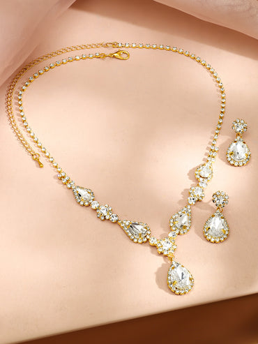 Gold Toned American Diamond Zirconia Necklace Set