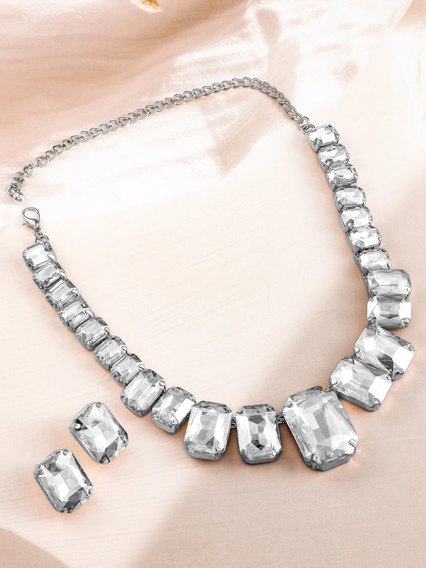 White Bling Crystal Studded Necklace Set