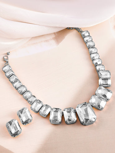 White Bling Crystal Studded Necklace Set