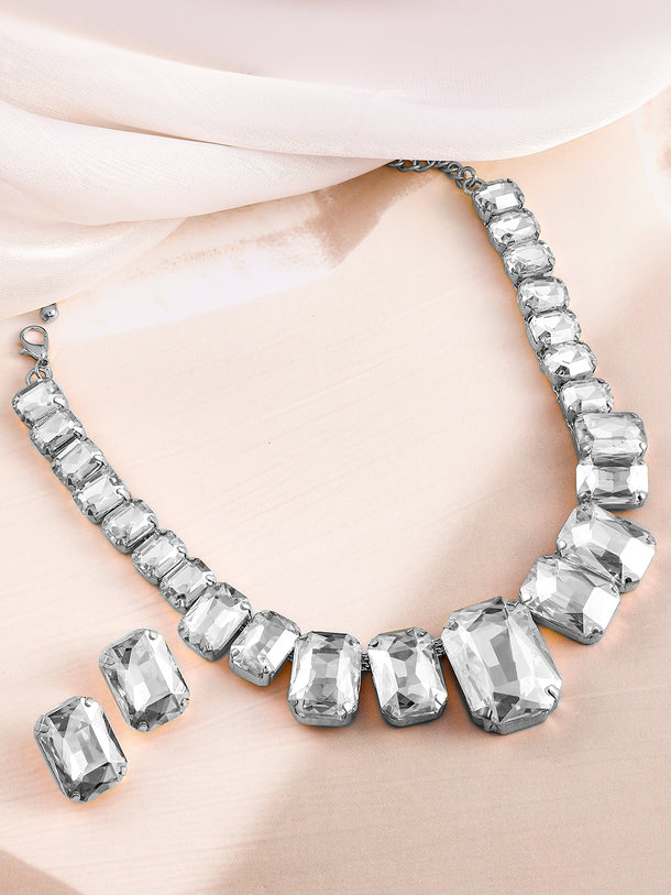 White Bling Crystal Studded Necklace Set