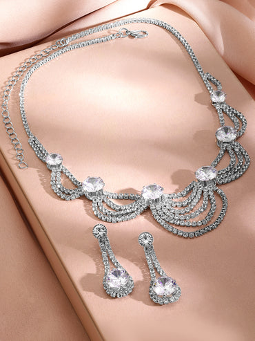 American Diamond Zirconia Crystal Necklace Set