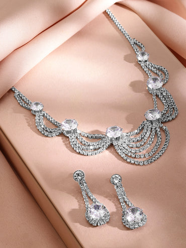 American Diamond Zirconia Crystal Necklace Set