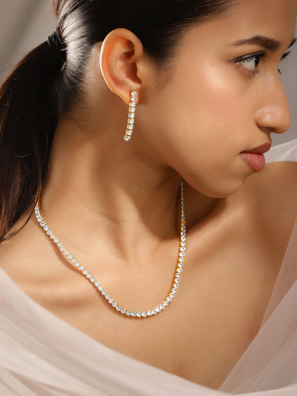 American Diamond Zirconia Tennis Necklace Set