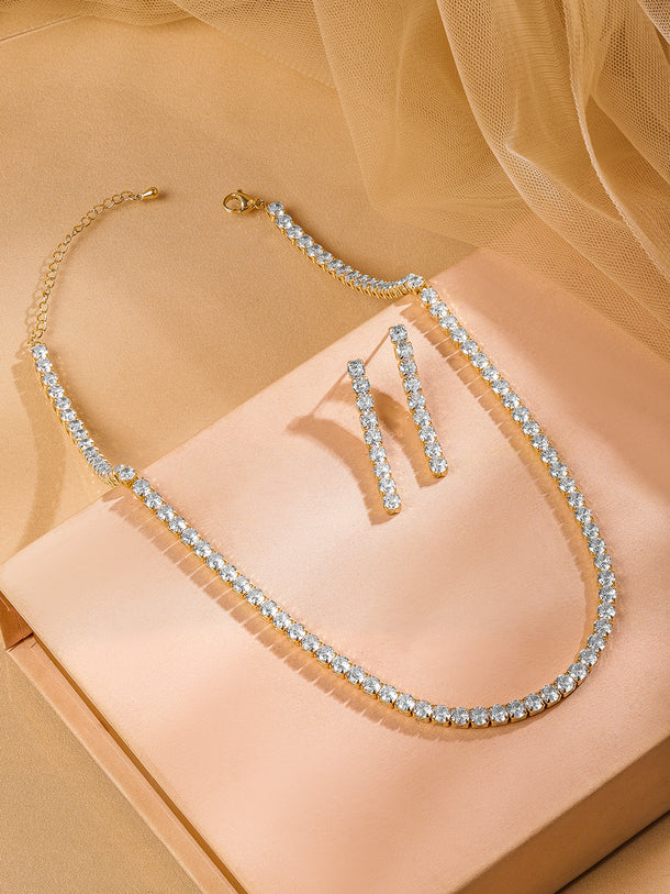 American Diamond Zirconia Tennis Necklace Set