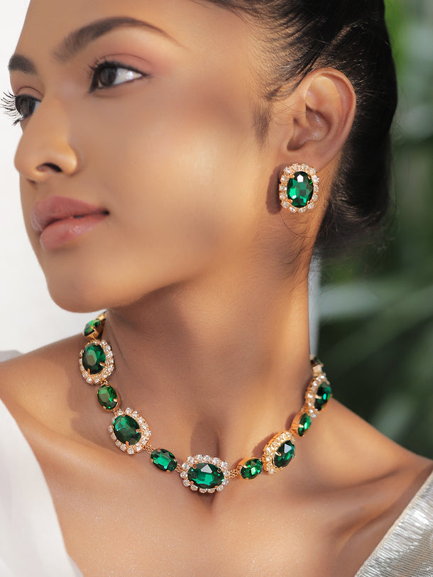 Green Crystal Statement Necklace Set