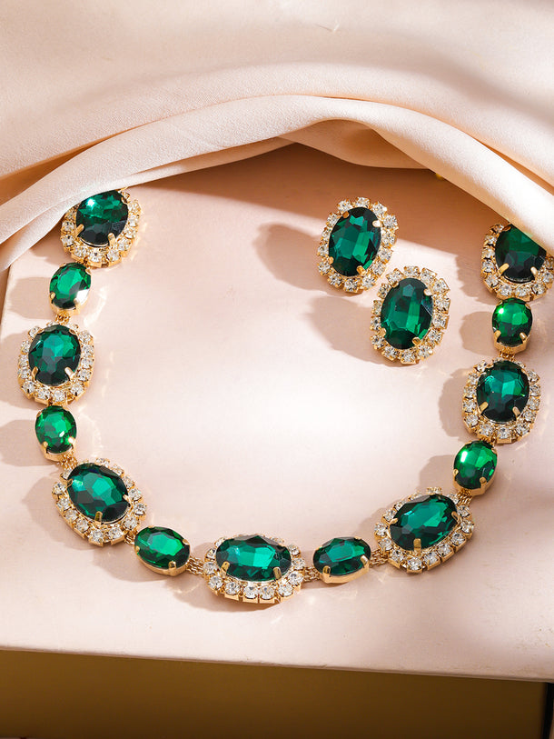 Green Crystal Statement Necklace Set