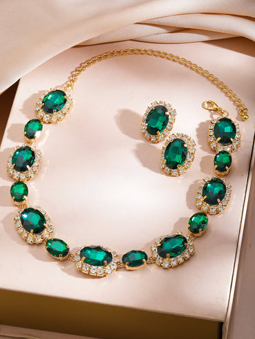 Green Crystal Statement Necklace Set