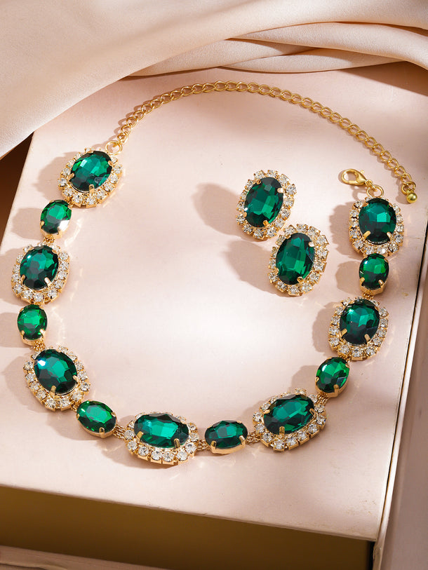 Green Crystal Statement Necklace Set