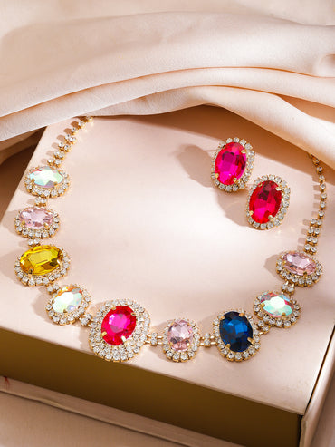 Multicolour Crystal Glam Necklace Set