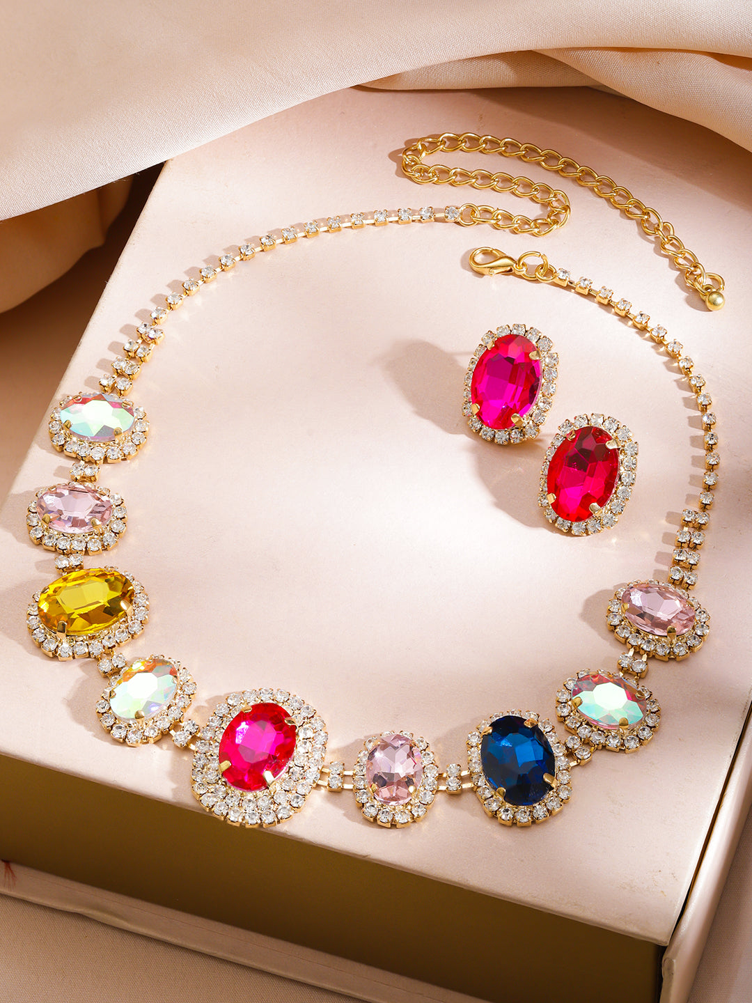 Multicolour Crystal Glam Necklace Set