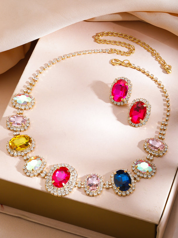 Multicolour Crystal Glam Necklace Set