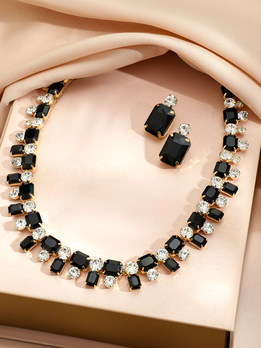 Geometric Contemporary Black Crystal Necklace Set
