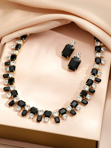 Geometric Contemporary Black Crystal Necklace Set