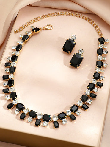 Geometric Contemporary Black Crystal Necklace Set