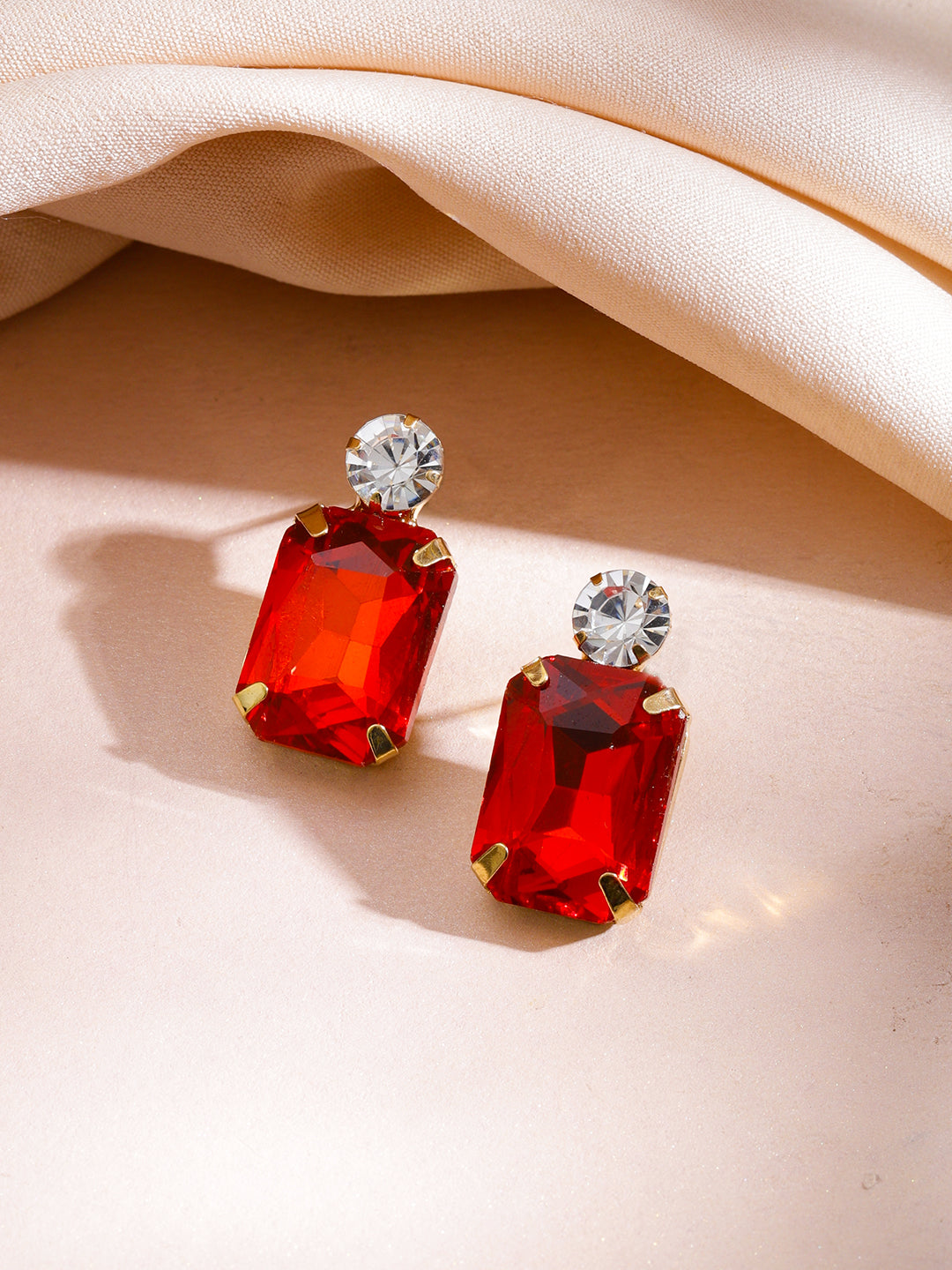 Rubans 18K Gold-Plated Ruby Red Crystal AD & White Cubic Zirconia Studded Necklace Set