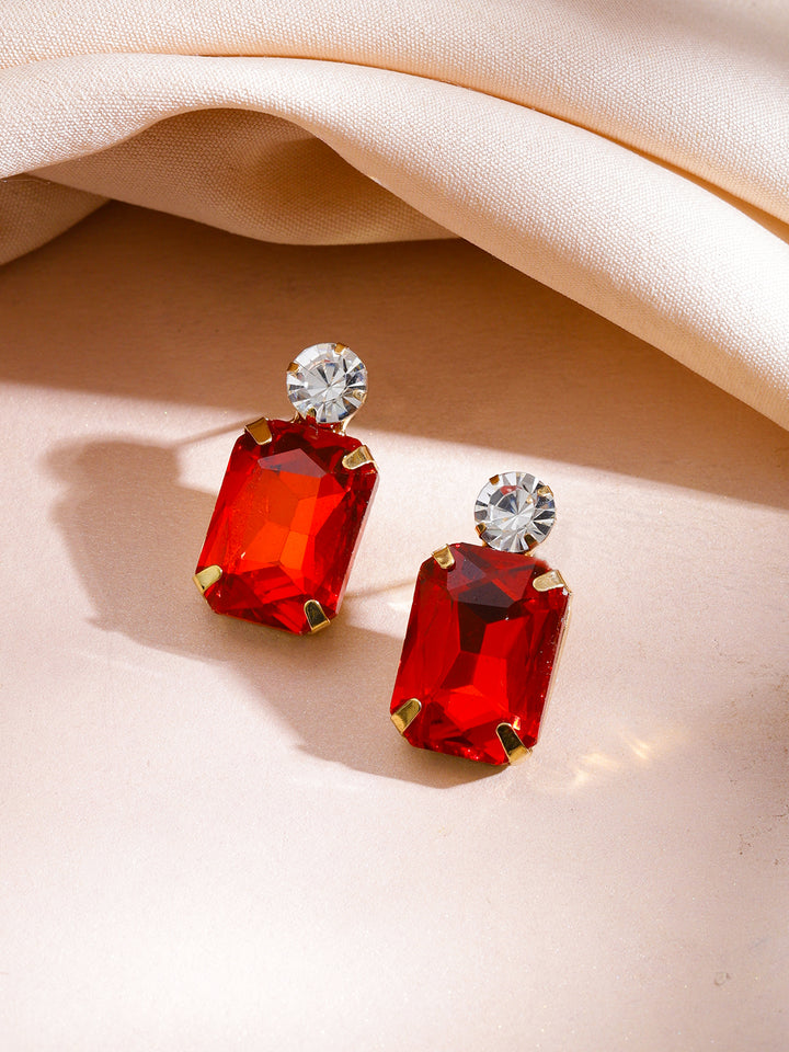 Rubans 18K Gold-Plated Ruby Red Crystal AD & White Cubic Zirconia Studded Necklace Set