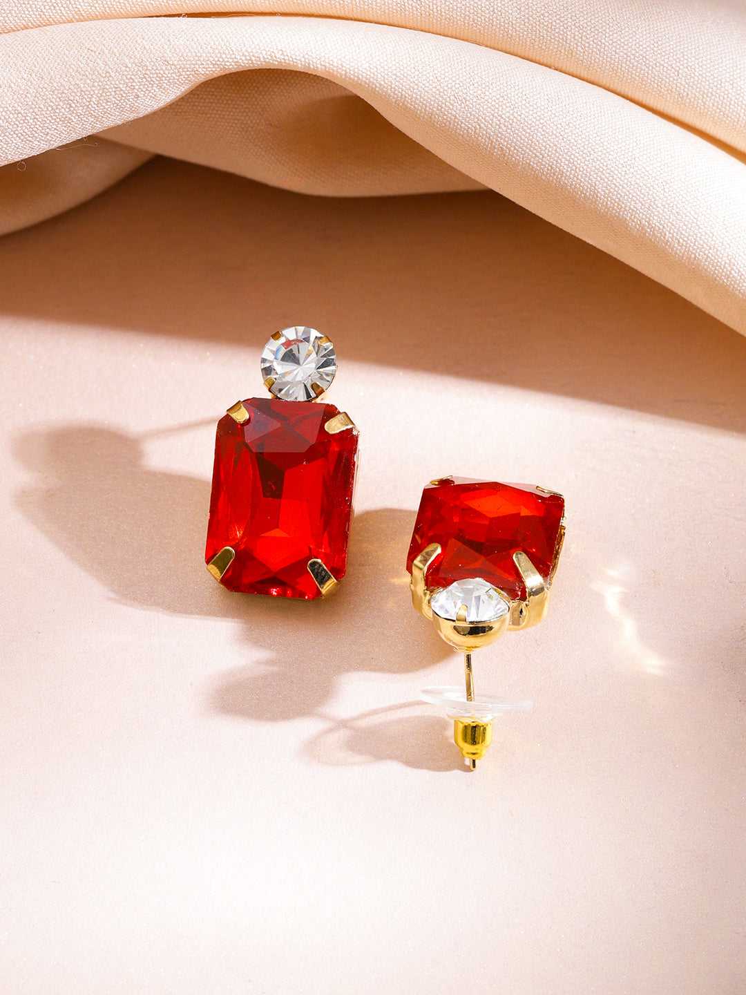 Rubans 18K Gold-Plated Ruby Red Crystal AD & White Cubic Zirconia Studded Necklace Set