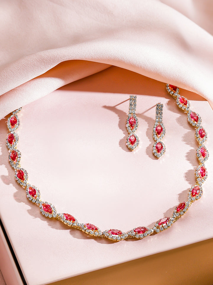 Ruby Pink Minimalist Zirconia Necklace Set