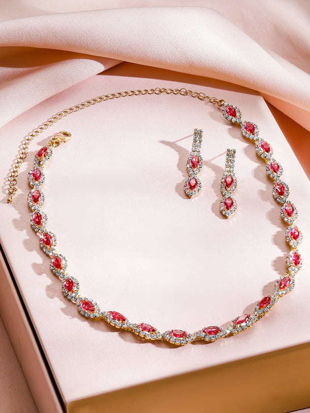 Ruby Pink Minimalist Zirconia Necklace Set