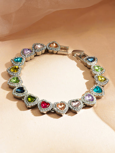 Rubans Rhodium-Plated Brass Multicolour Crystal Gemstone Necklace & Bracelet Set