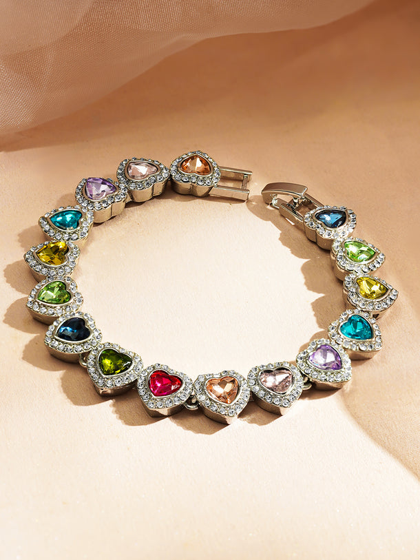 Rubans Rhodium-Plated Brass Multicolour Crystal Gemstone Necklace & Bracelet Set