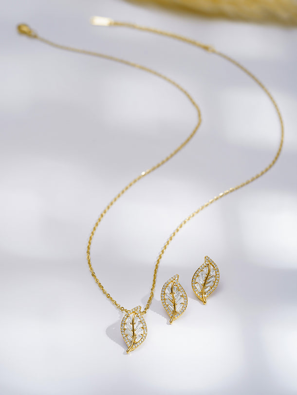 American Diamond Zirconia Leaf Pendant Necklace Set