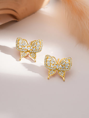 Rubans 18K Gold-Plated Butterfly Design Cubic Zirconia Pendant Necklace Set