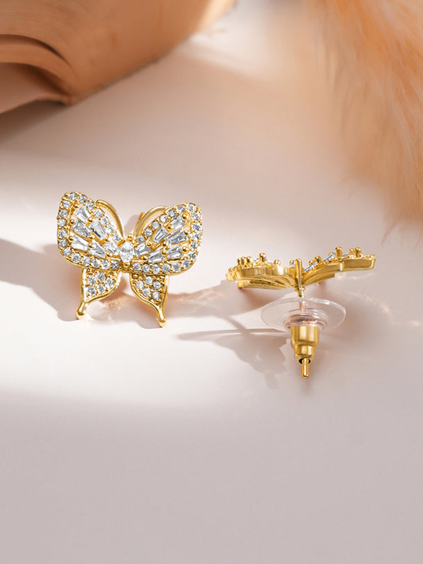 Rubans 18K Gold-Plated Butterfly Design Cubic Zirconia Pendant Necklace Set