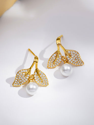 Rubans 18K Gold-Plated Flora Pearl Drop Pendant Set with Sparkling Crystal Accents