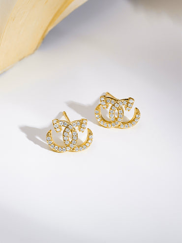 Rubans 18K Gold Plated Interlocked C Cubic Zirconia Pendant Necklace Set