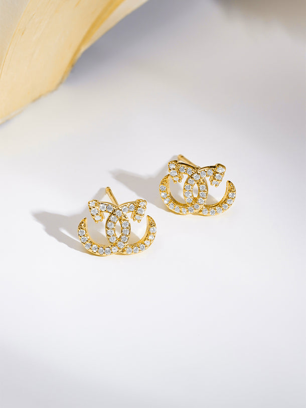 Rubans 18K Gold Plated Interlocked C Cubic Zirconia Pendant Necklace Set