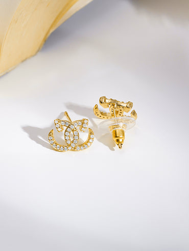 Rubans 18K Gold Plated Interlocked C Cubic Zirconia Pendant Necklace Set