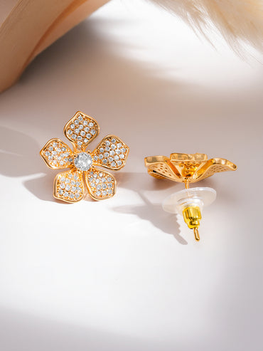 Rubans 18K Gold-Plated Sparkling Cubic Zirconia Studded Floral Pendant Necklace Set