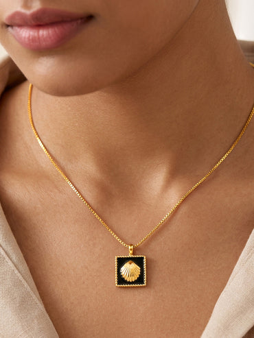 Demi Fine 18K Gold Plated Enamel Shell Pendant Chain Necklace | Anti Tarnish