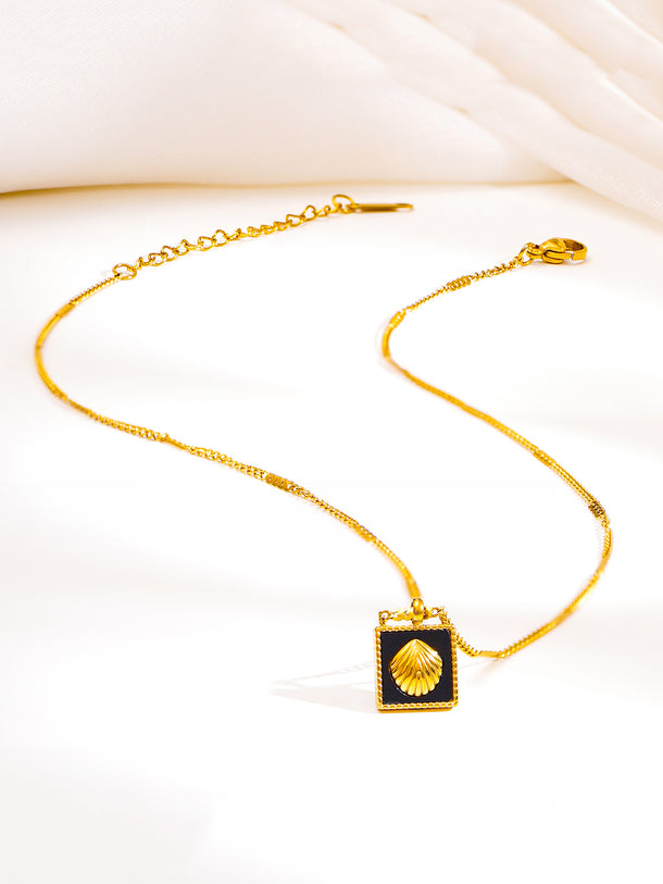 Demi Fine 18K Gold Plated Enamel Shell Pendant Chain Necklace | Anti Tarnish