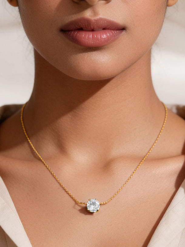Demi Fine 18K Gold Plated Minimal Diamond Solitaire Necklace | Anti Tarnish