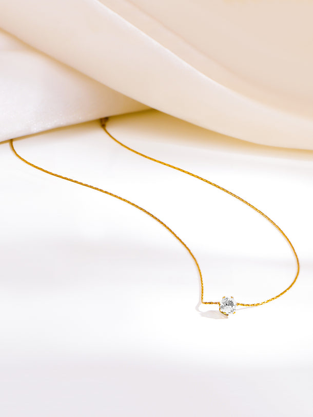 Demi Fine 18K Gold Plated Minimal Diamond Solitaire Necklace | Anti Tarnish